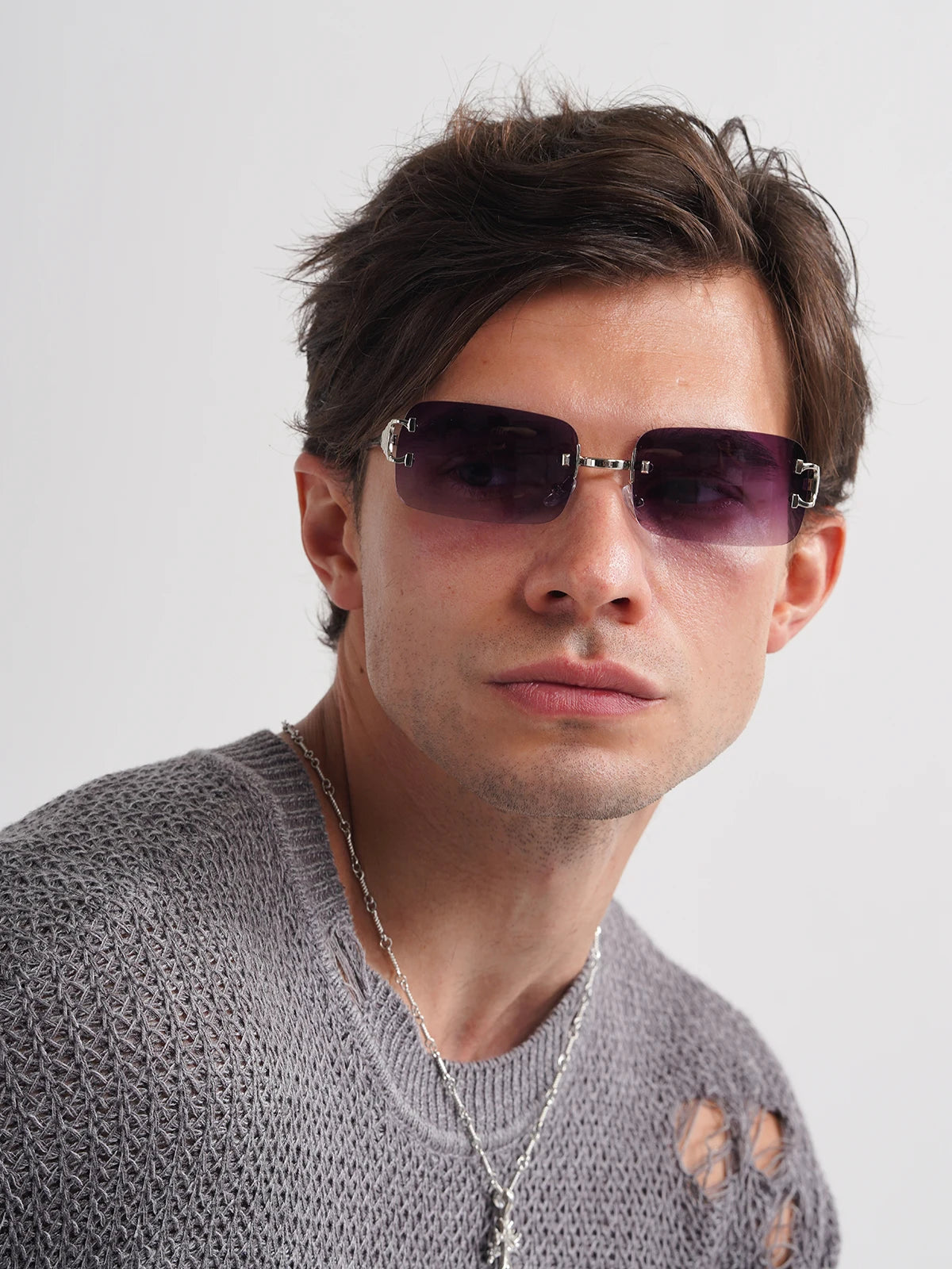 Retro Rimless Square Sunglasses
