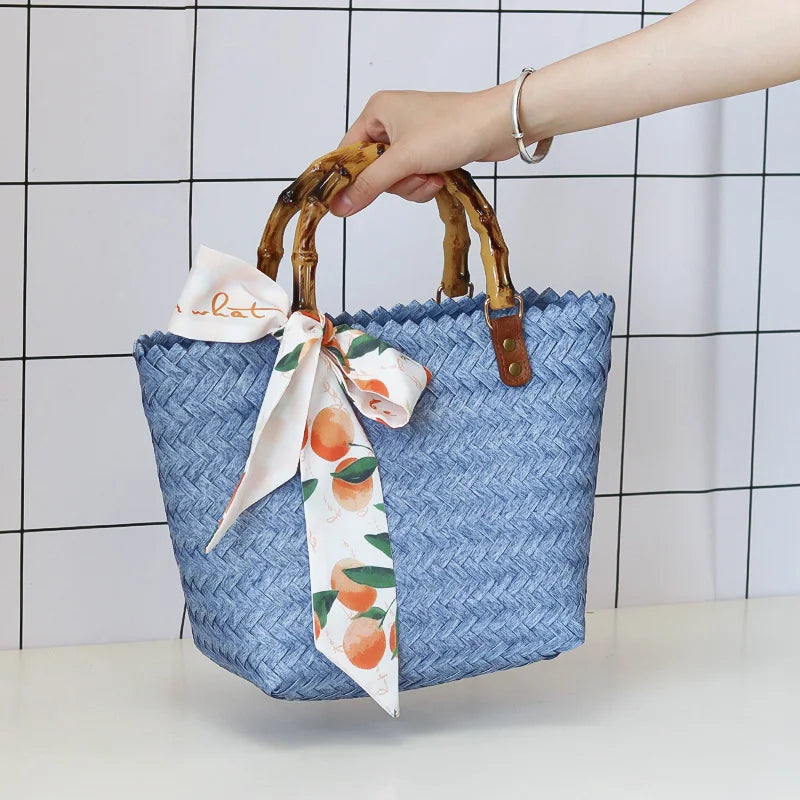 Bamboo Handle Crochet Tote Bag