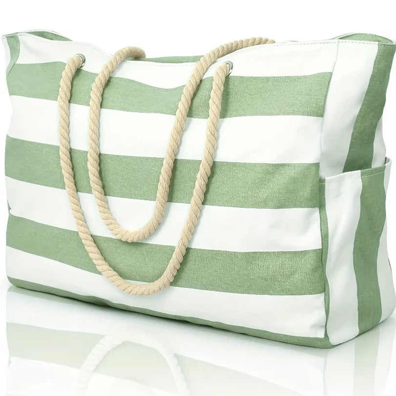Striped Waterproof Beach Tote Bag