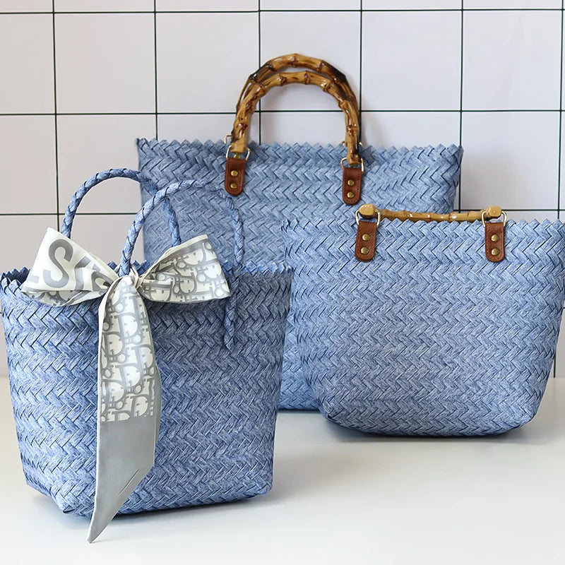 Bamboo Handle Crochet Tote Bag