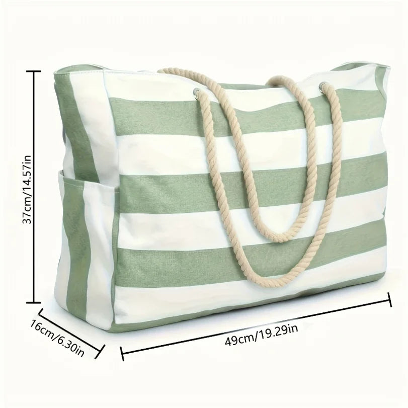 Striped Waterproof Beach Tote Bag