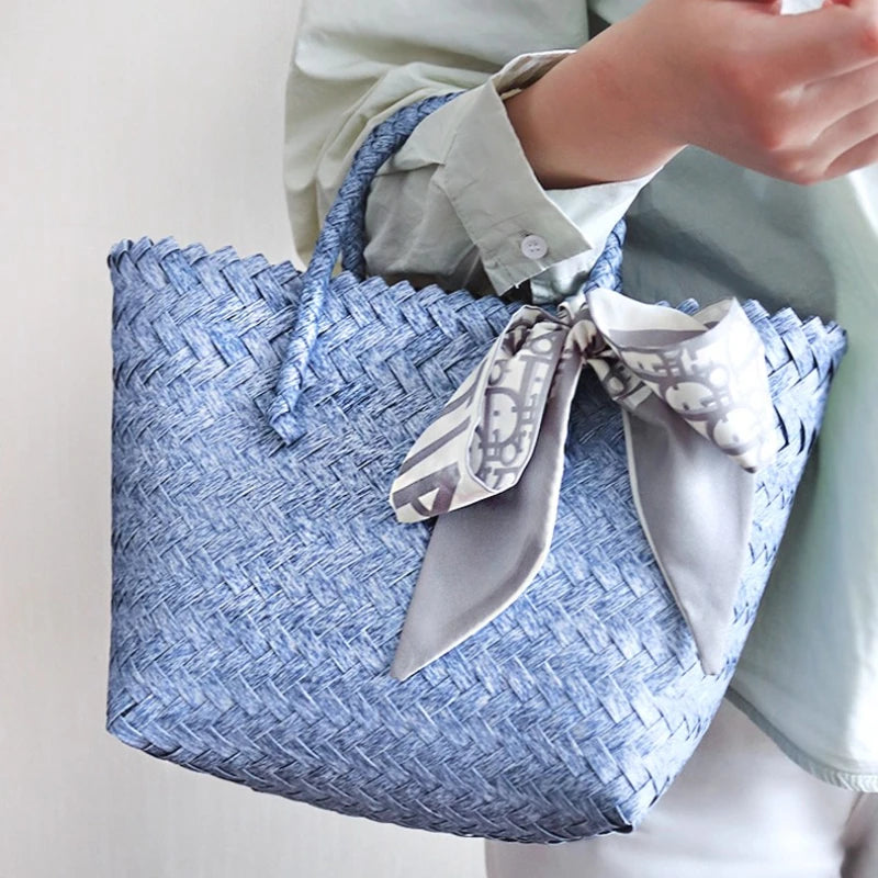 Bamboo Handle Crochet Tote Bag