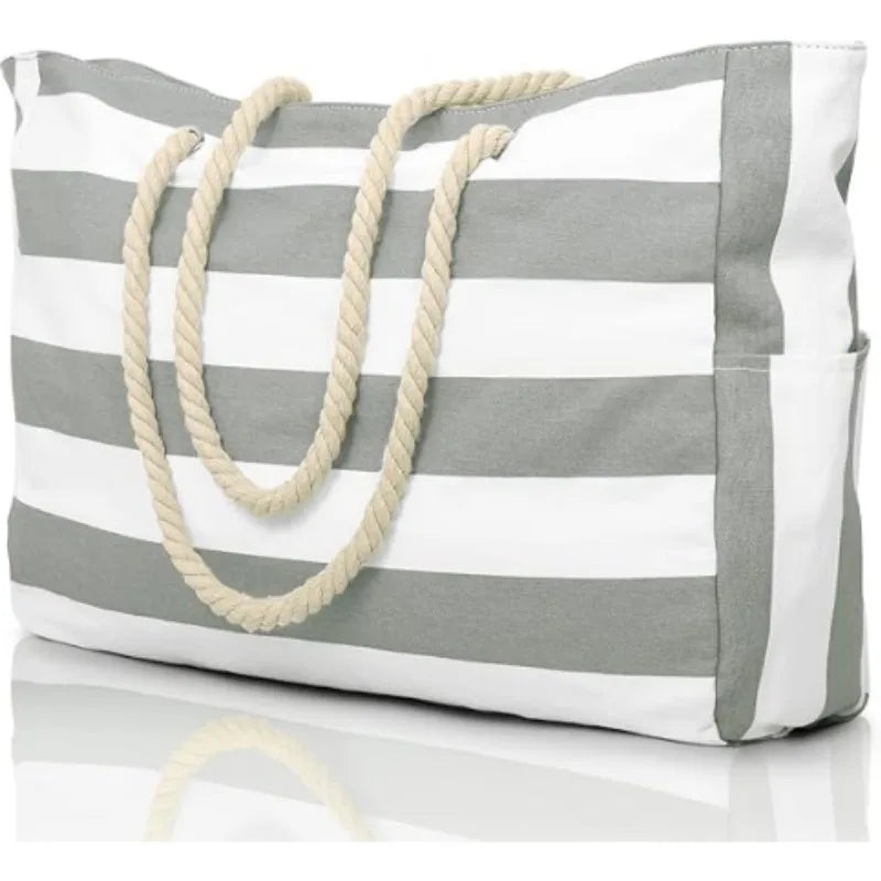 Striped Waterproof Beach Tote Bag