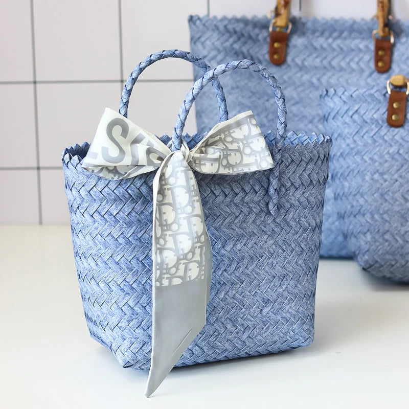 Bamboo Handle Crochet Tote Bag