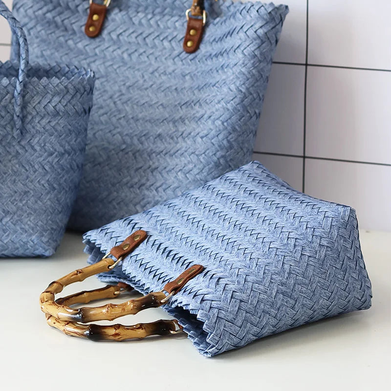 Bamboo Handle Crochet Tote Bag