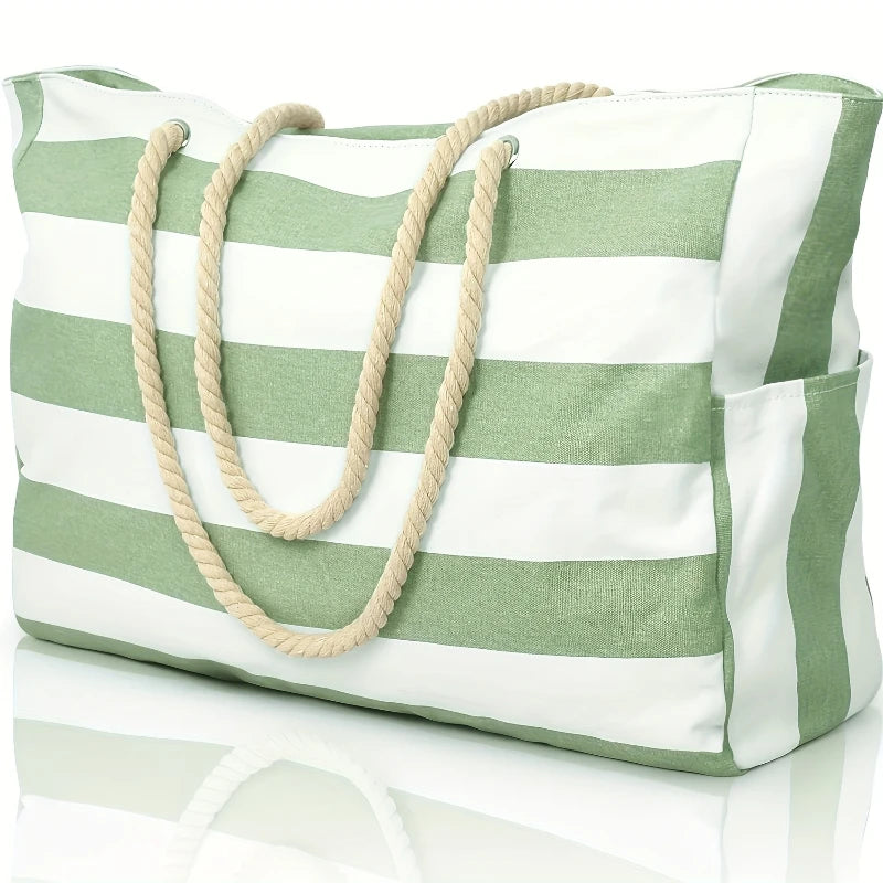 Striped Waterproof Beach Tote Bag