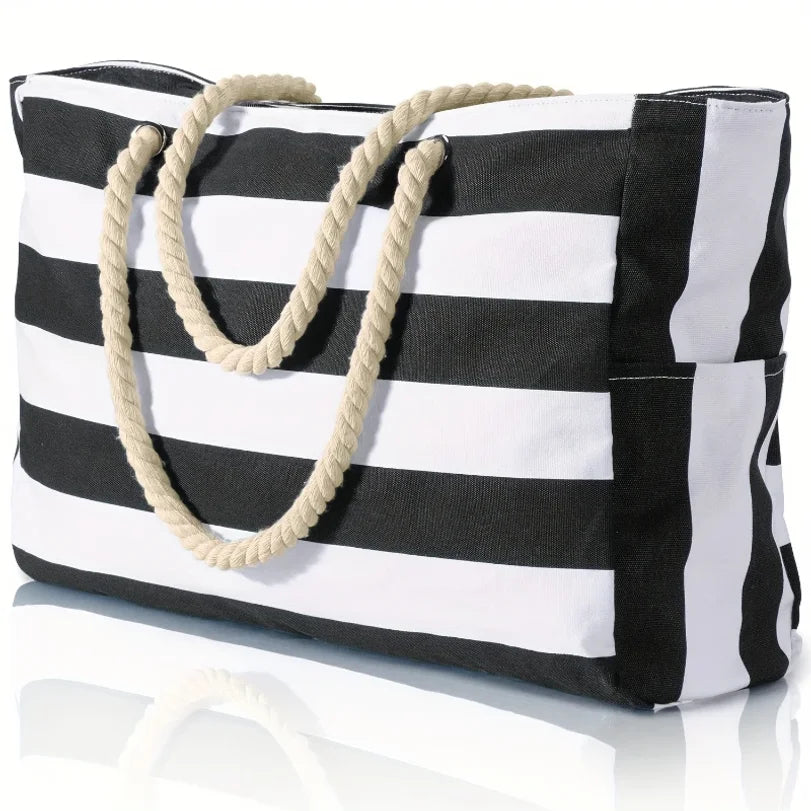 Striped Waterproof Beach Tote Bag